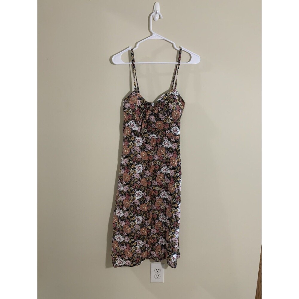 AUW Women’s Size L Pink White Floral Spaghetti Strap Smock Back Midi Dress